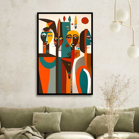 Vibrant Cubist Afro Figures Abstract Wall Art for Modern Home Decor