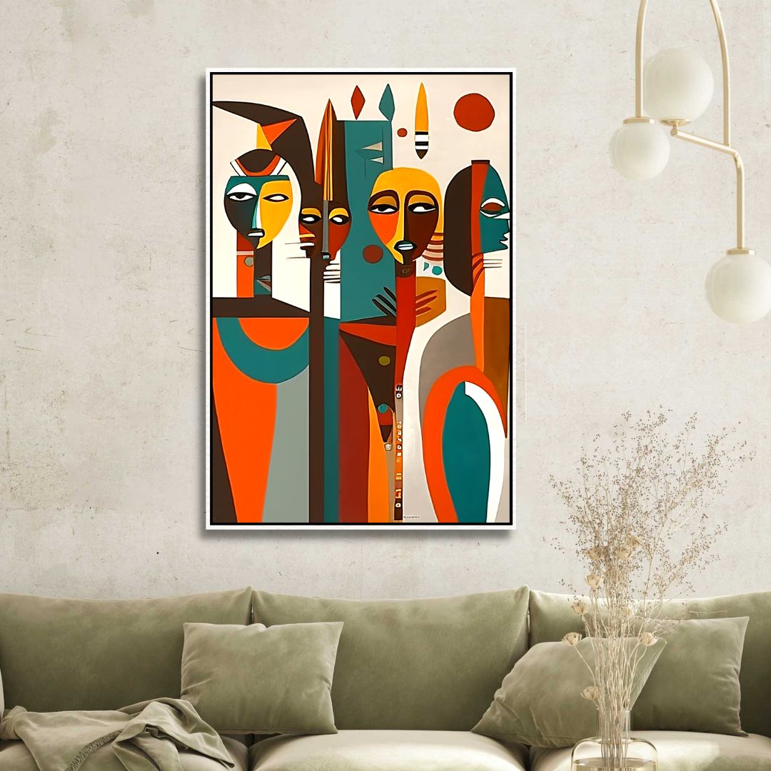 Vibrant Cubist Afro Figures Abstract Wall Art for Modern Home Decor