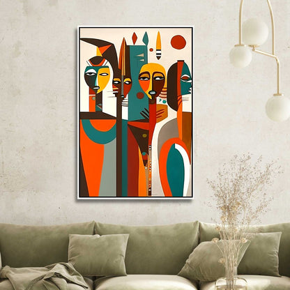 Vibrant Cubist Afro Figures Abstract Wall Art for Modern Home Decor