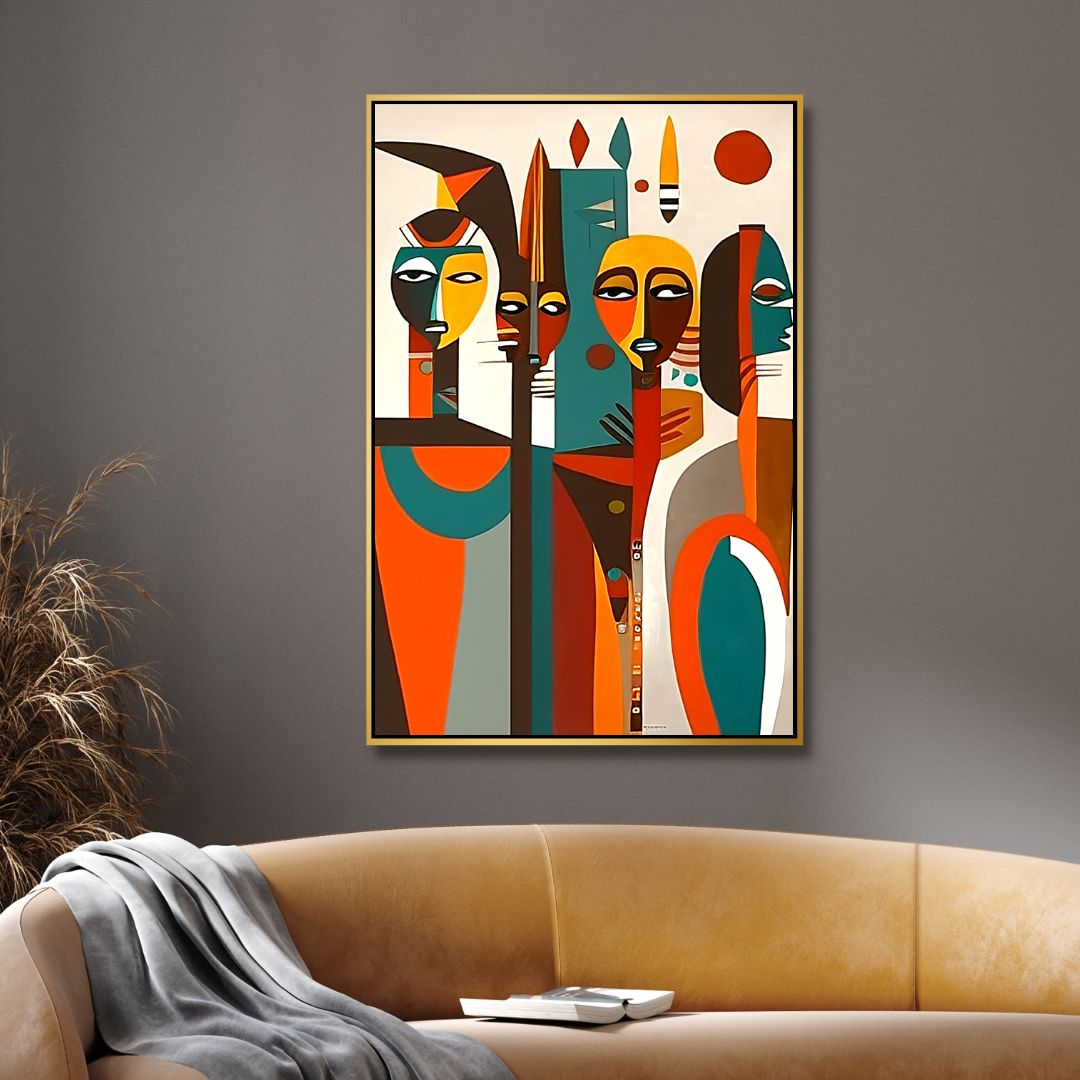 Vibrant Cubist Afro Figures Abstract Wall Art for Modern Home Decor