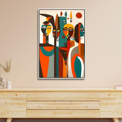 Vibrant Cubist Afro Figures Abstract Wall Art for Modern Home Decor