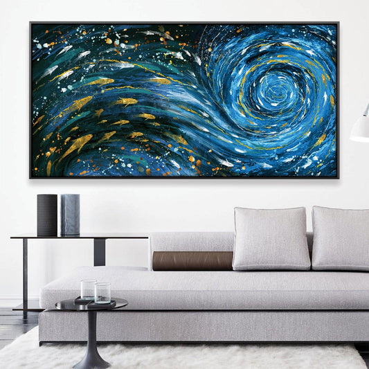 Whirling Blue Waves Abstract Oil Painting for Modern Home Decor