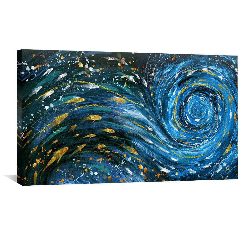 Whirling Blue Waves Abstract Oil Painting for Modern Home Decor