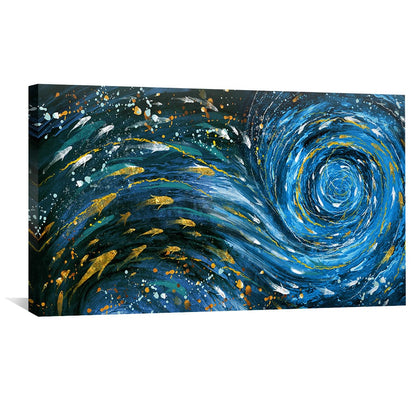 Whirling Blue Waves Abstract Oil Painting for Modern Home Decor