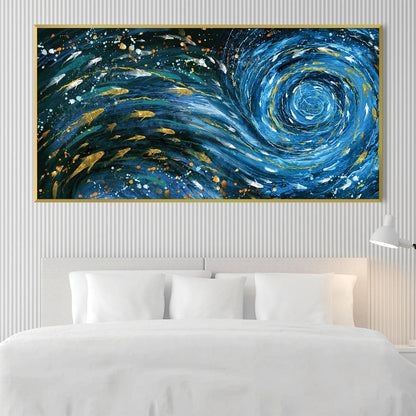 Whirling Blue Waves Abstract Oil Painting for Modern Home Decor