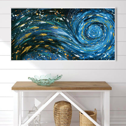 Whirling Blue Waves Abstract Oil Painting for Modern Home Decor