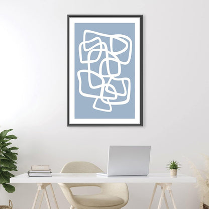 Abstract Curvy Line Art on Blue Canvas for Modern Home Decor