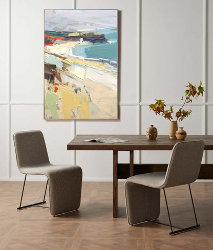 Serene Coastal Landscape Oil Painting for Beach House Decor