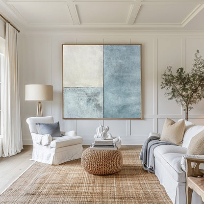 Contemporary Blue and White Abstract Oil Painting for Modern Home Decor