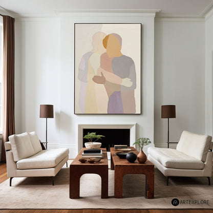 Contemporary Abstract Portrait Art - Emotional Embrace in Oil Painting