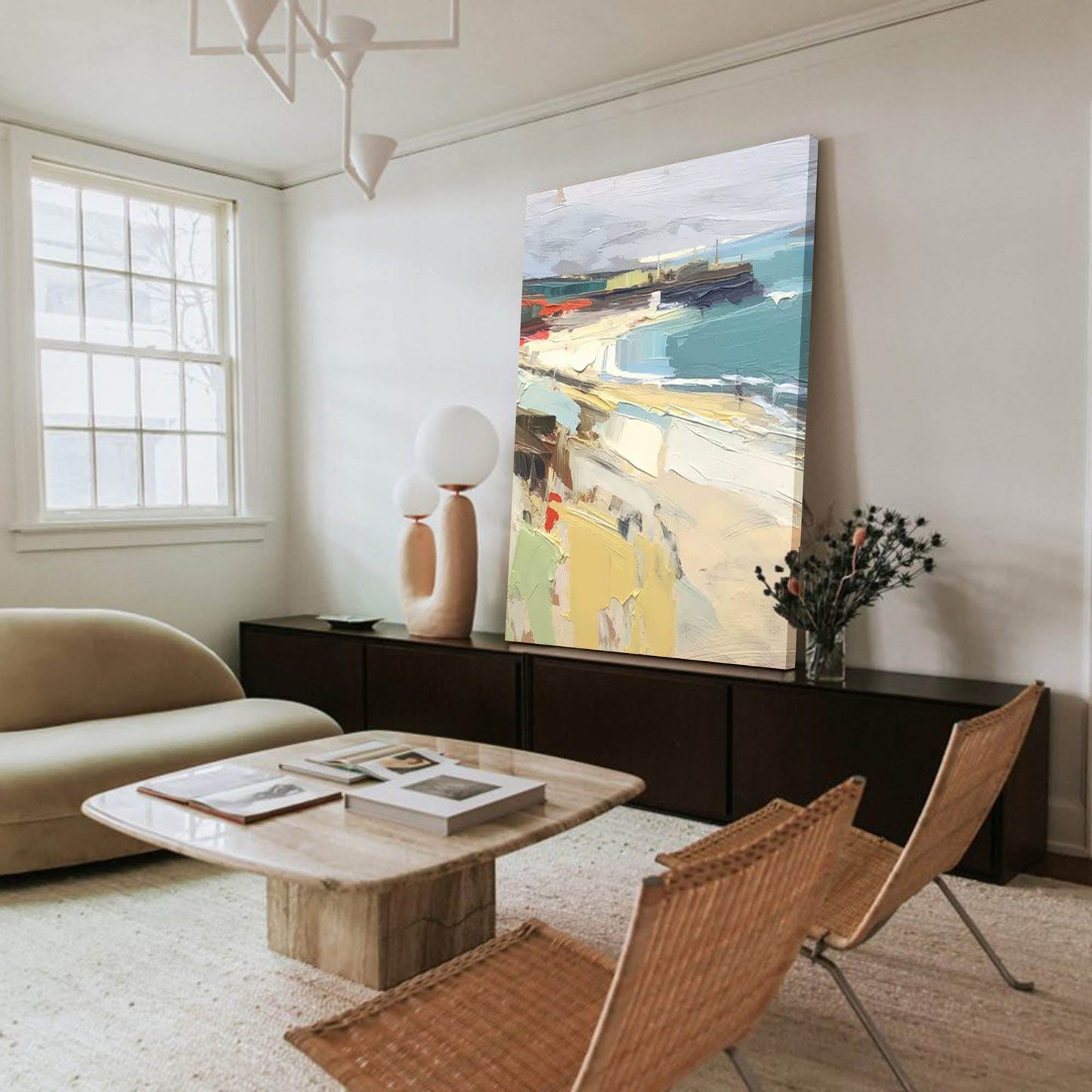 Serene Coastal Landscape Oil Painting for Beach House Decor