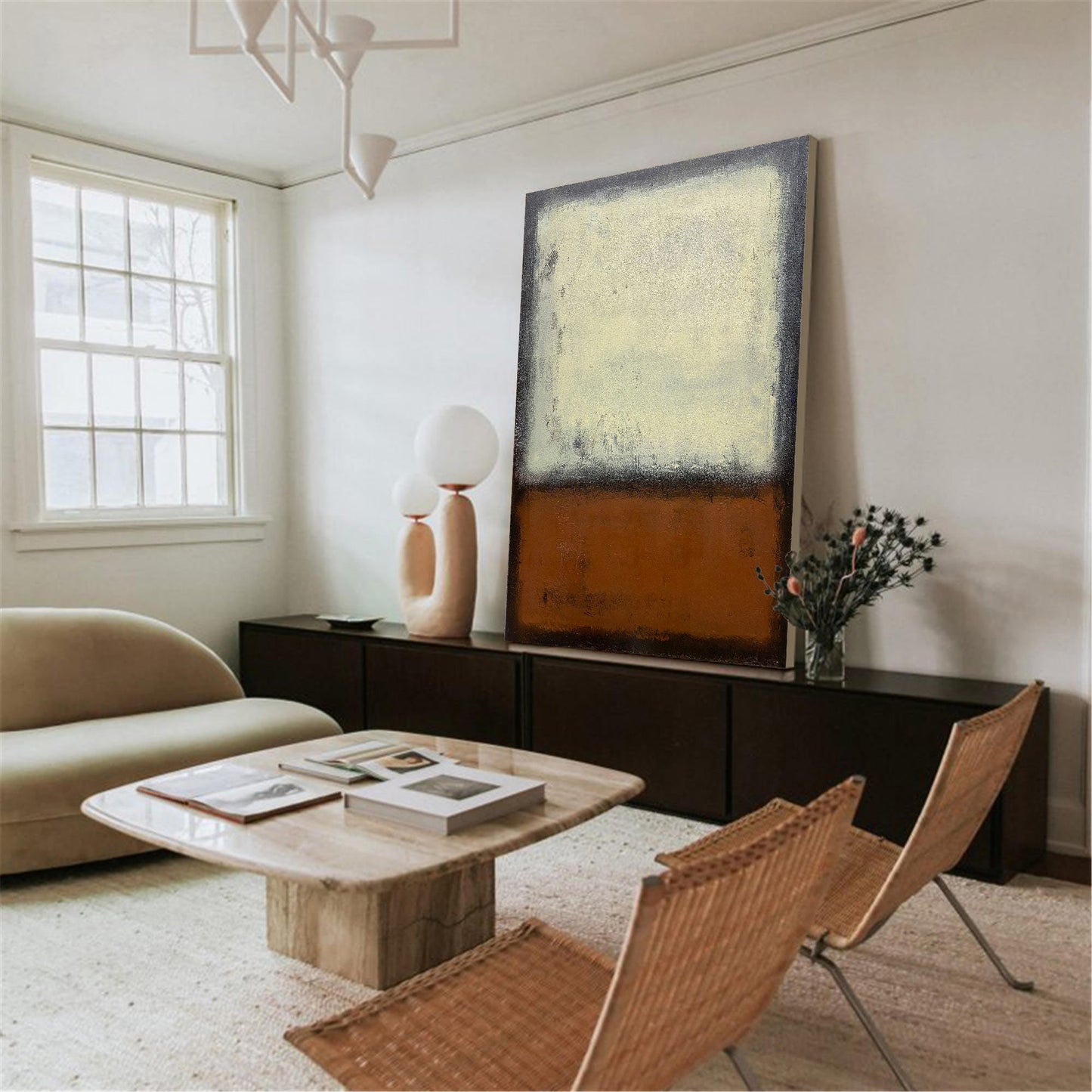 Modern Minimalist Oil Painting with Earthy Tones for Contemporary Decor