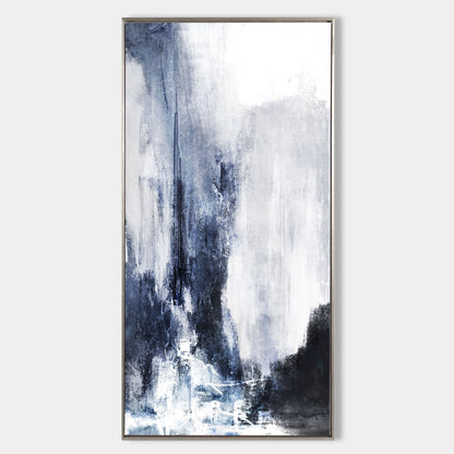 Modern Blue and White Abstract Oil Painting for Contemporary Decor