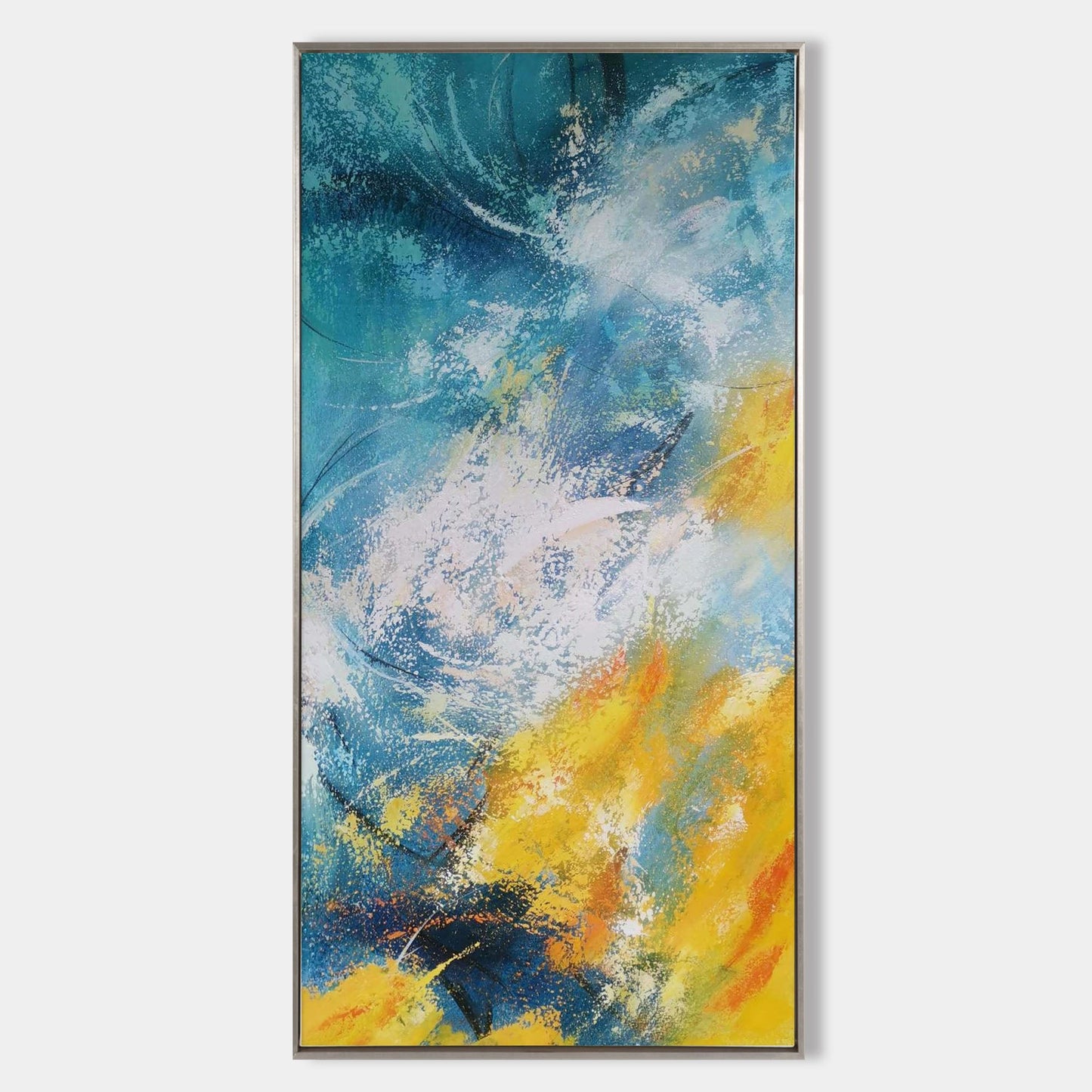 Vibrant Blue and Yellow Abstract Oil Painting for Modern Home Decor