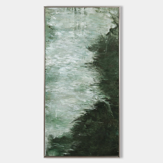 Serene Green Abstract Oil Painting for Modern Home Decor