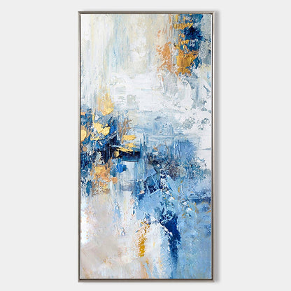 Sleek Blue and Gold Abstract Oil Painting for Modern Home Decor