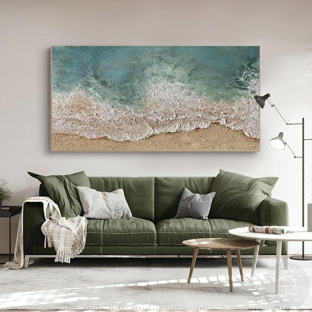 Serene Ocean Wave Art - Coastal Landscape Oil Painting for Home Decor