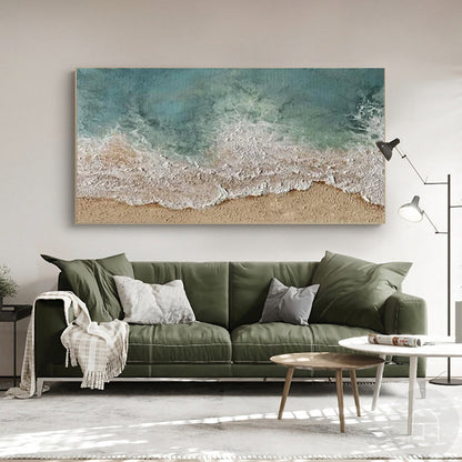 Serene Ocean Wave Art - Coastal Landscape Oil Painting for Home Decor