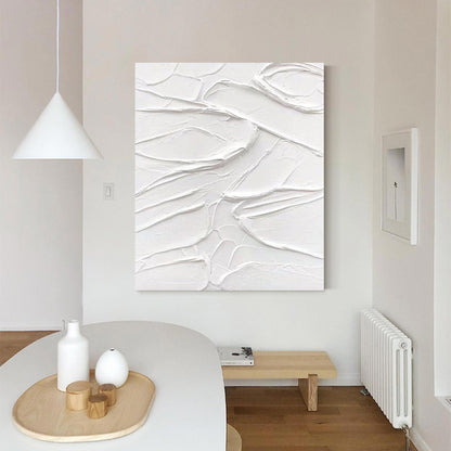 Textured White Abstract Oil Painting for Modern Home Decor