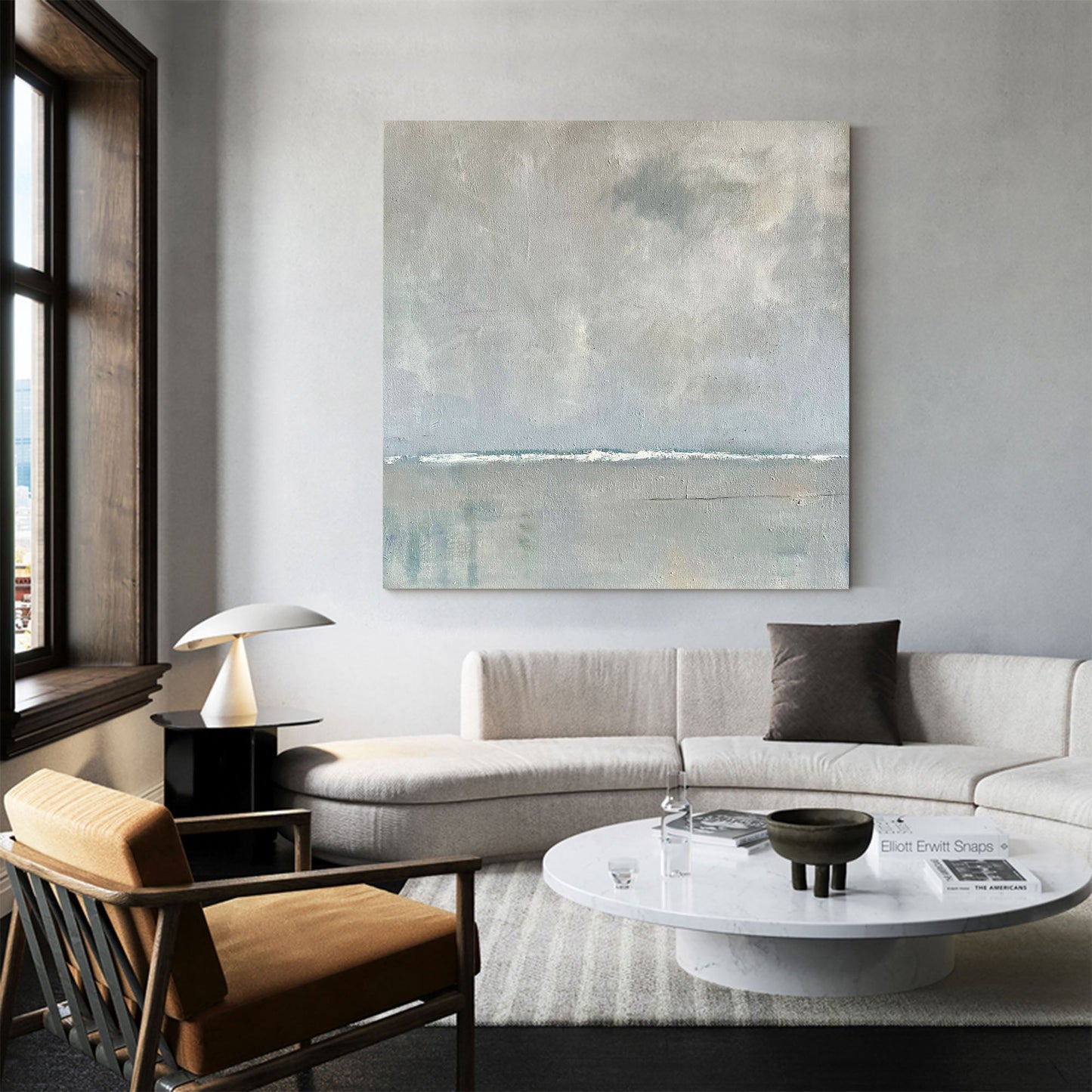 Serene Gray Abstract Oil Painting for Calm and Modern Home Decor