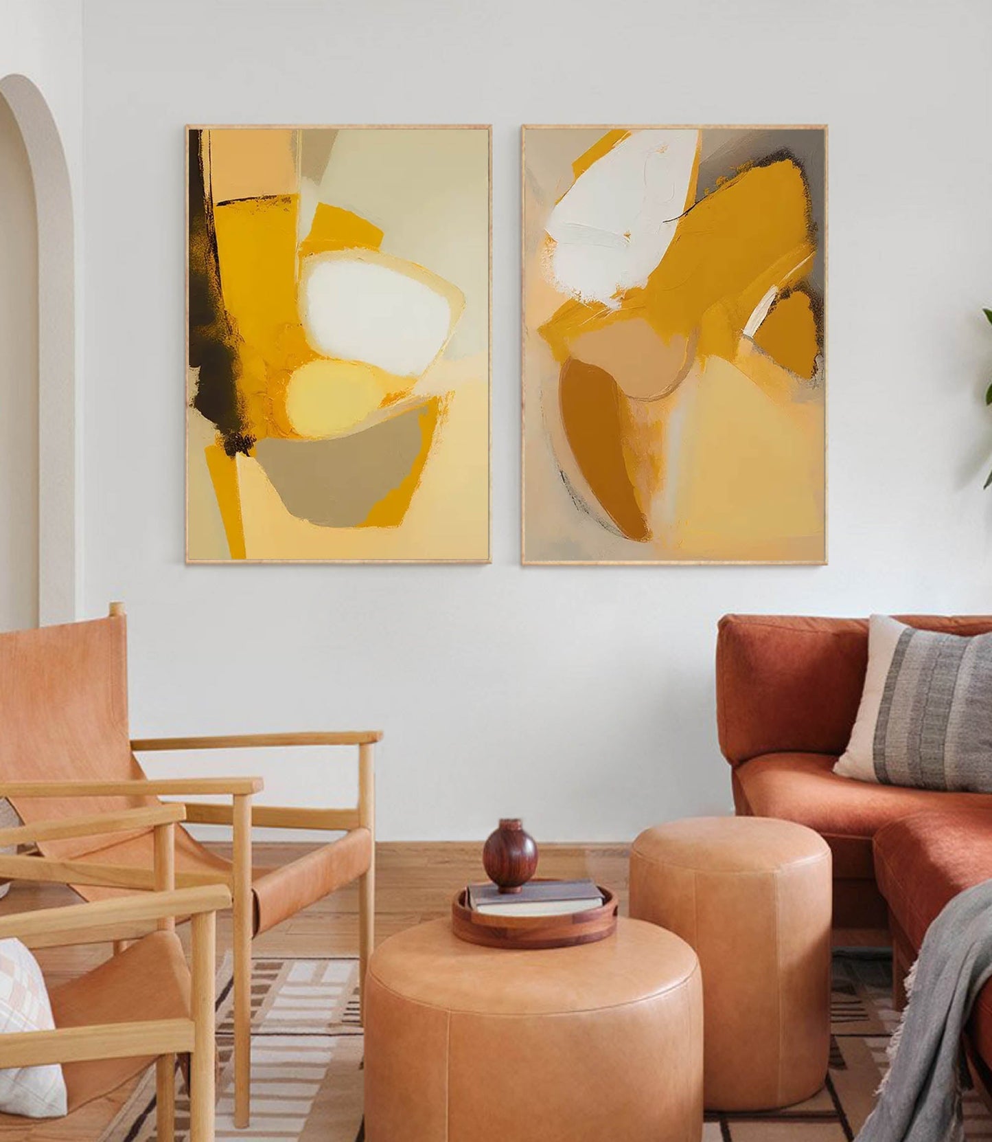 Contemporary Minimalist Abstract Oil Painting in Warm Yellow Tones for Modern Decor