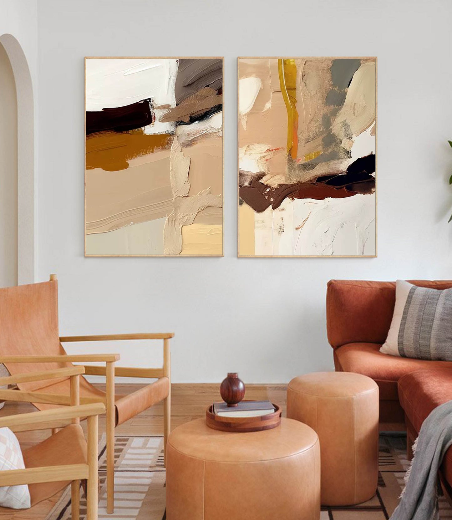 Elegant Minimalist Abstract Oil Painting in Warm Earth Tones for Modern Home Decor