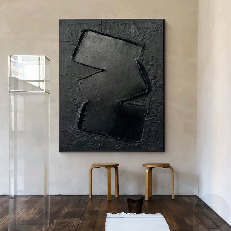 Abstract Black Minimalist Oil Painting for Modern Home Decor and Art Collection