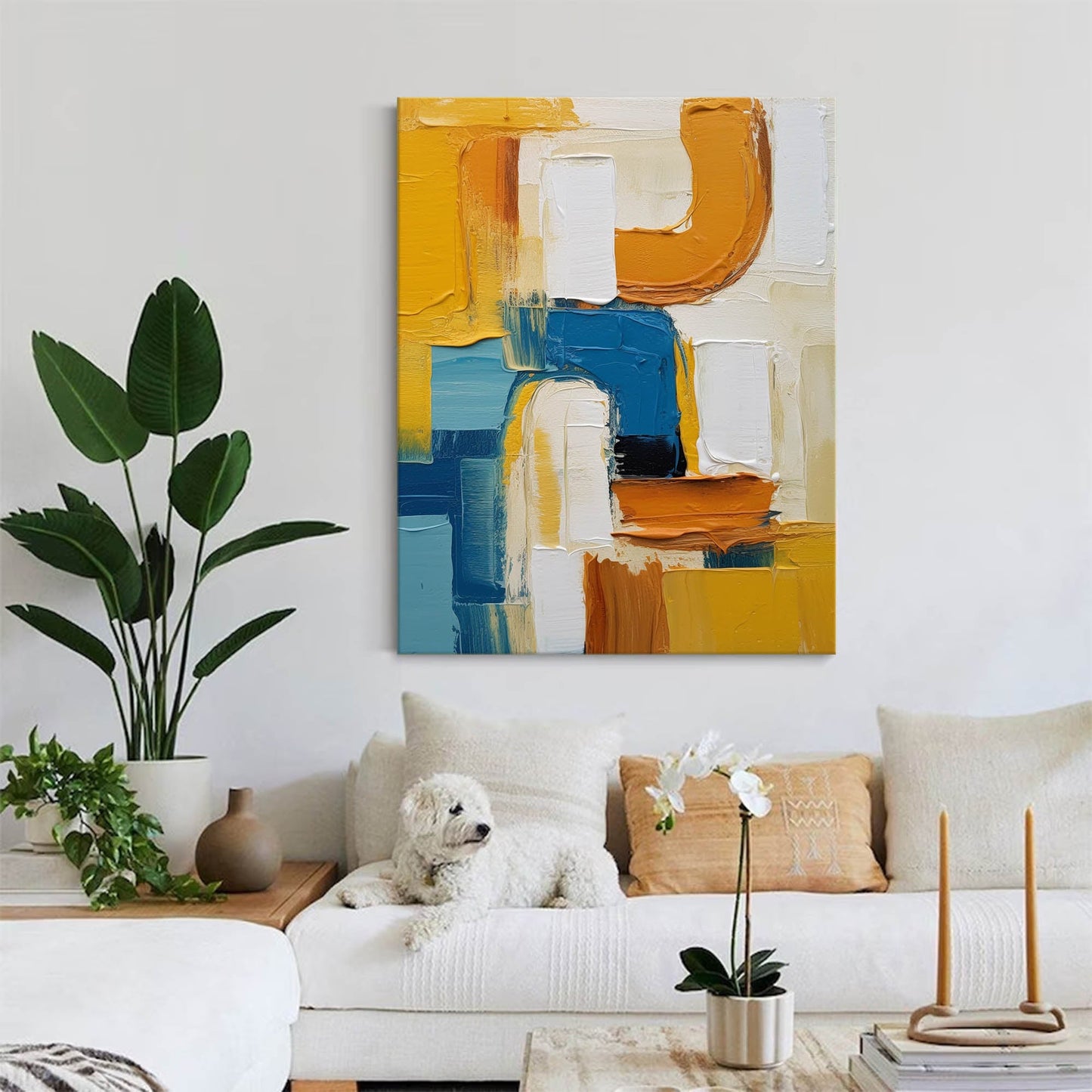 Vibrant Abstract Oil Painting with Dynamic Color Blocks for Modern Decor