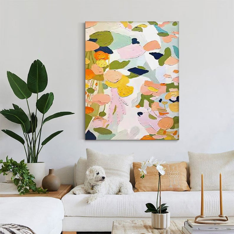 Vibrant Floral Abstract Oil Painting for Modern Home Décor