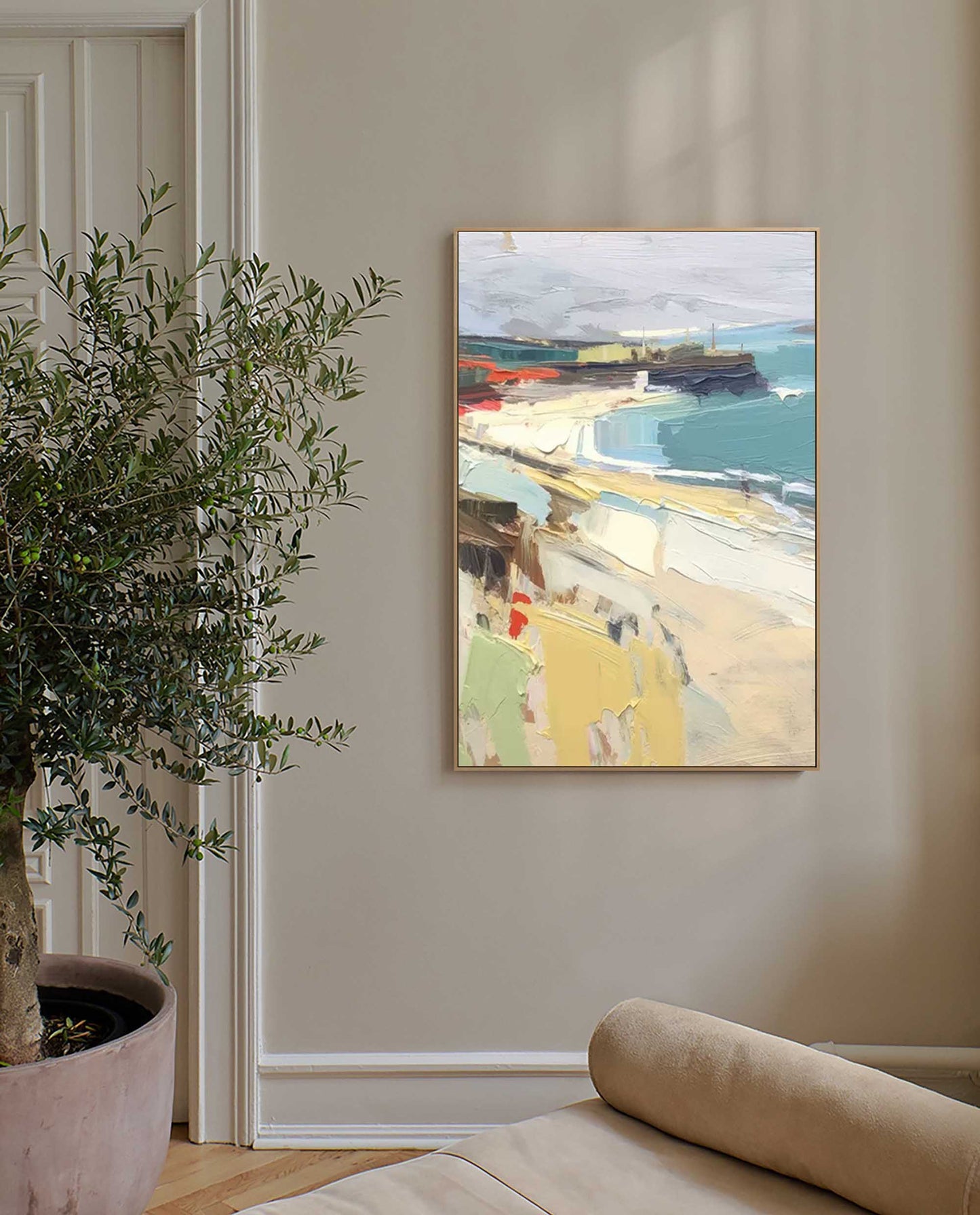 Serene Coastal Landscape Oil Painting for Beach House Decor