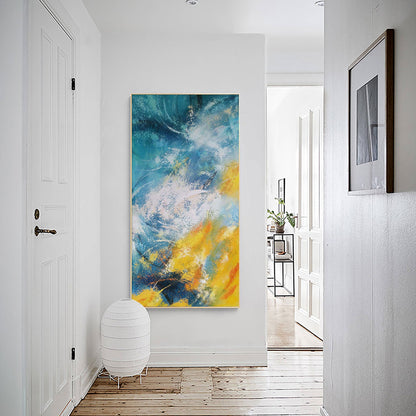 Vibrant Blue and Yellow Abstract Oil Painting for Modern Home Decor