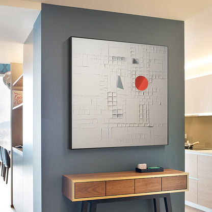 Abstract Textured Oil Painting with Bold Red Circle and Geometric Elements