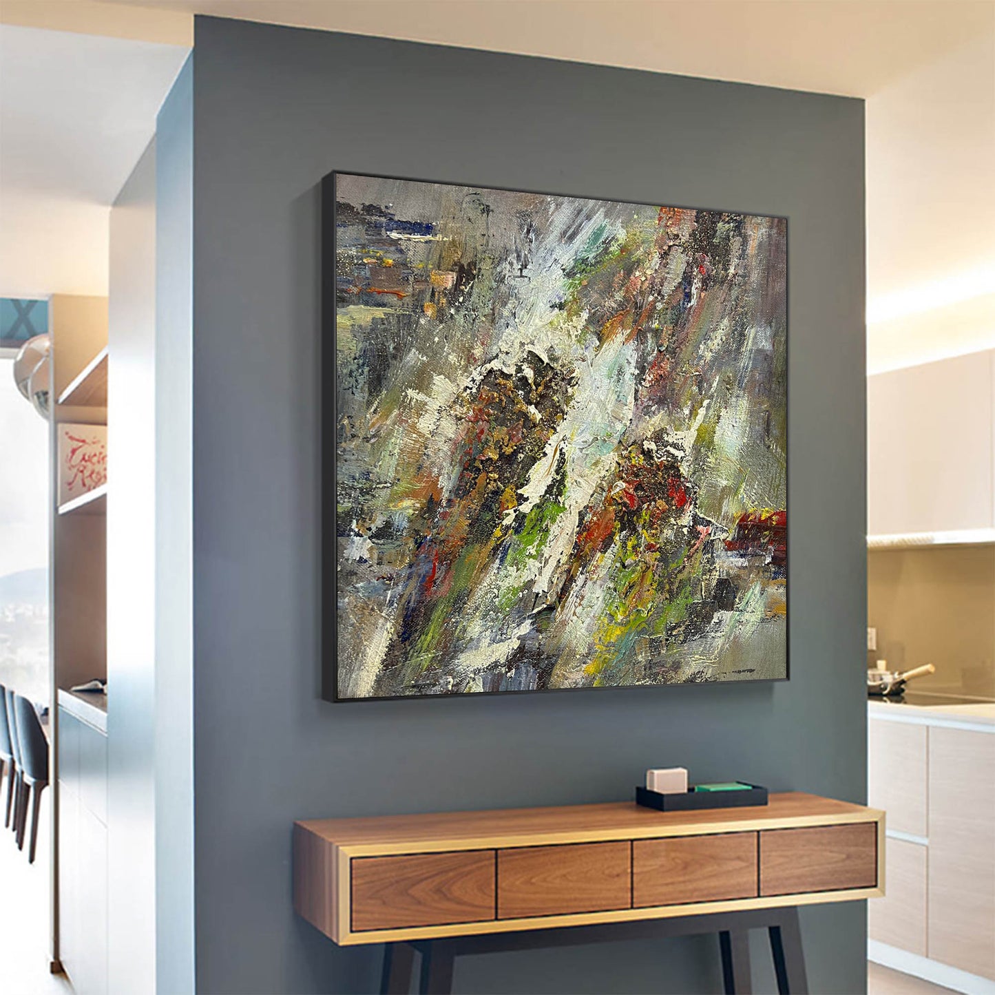 Vibrant Abstract Oil Painting with Dynamic Textures and Bold Colors for Modern Decor