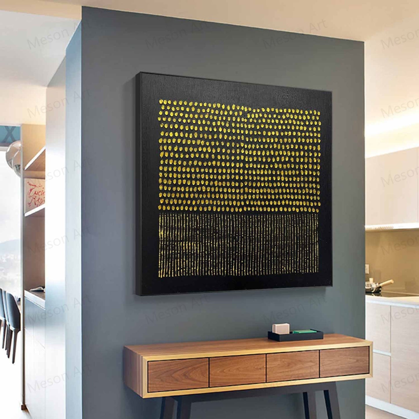 Abstract Gold and Black Textured Oil Painting for Modern Home Decor