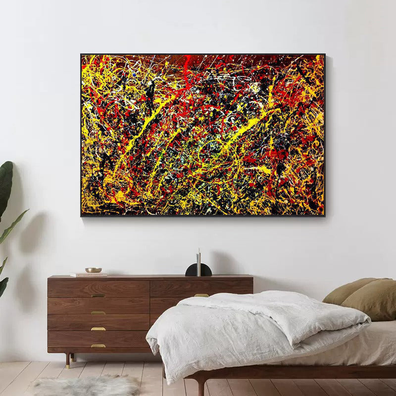 Vibrant Abstract Oil Painting with Fiery Eruptions and Dynamic Colors