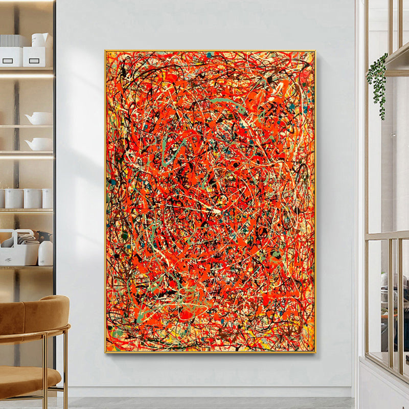 Vivid Abstract Red Oil Painting with Dynamic Energy and Texture