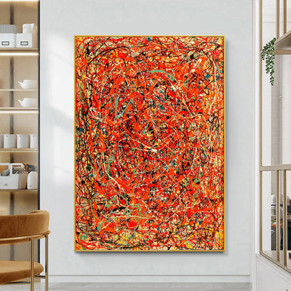 Vivid Abstract Red Oil Painting with Dynamic Energy and Texture