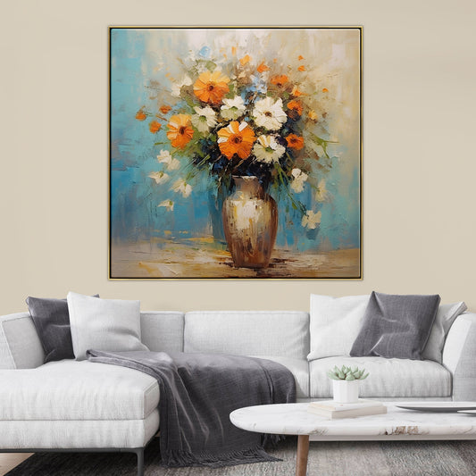 Vibrant Spring Floral Bouquet in Elegant Vase - Home Decor Oil Painting