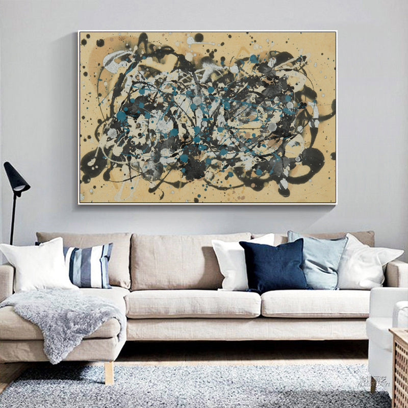 Abstract Blue and Black Ripples - Contemporary Oil Painting for Modern Home Decor