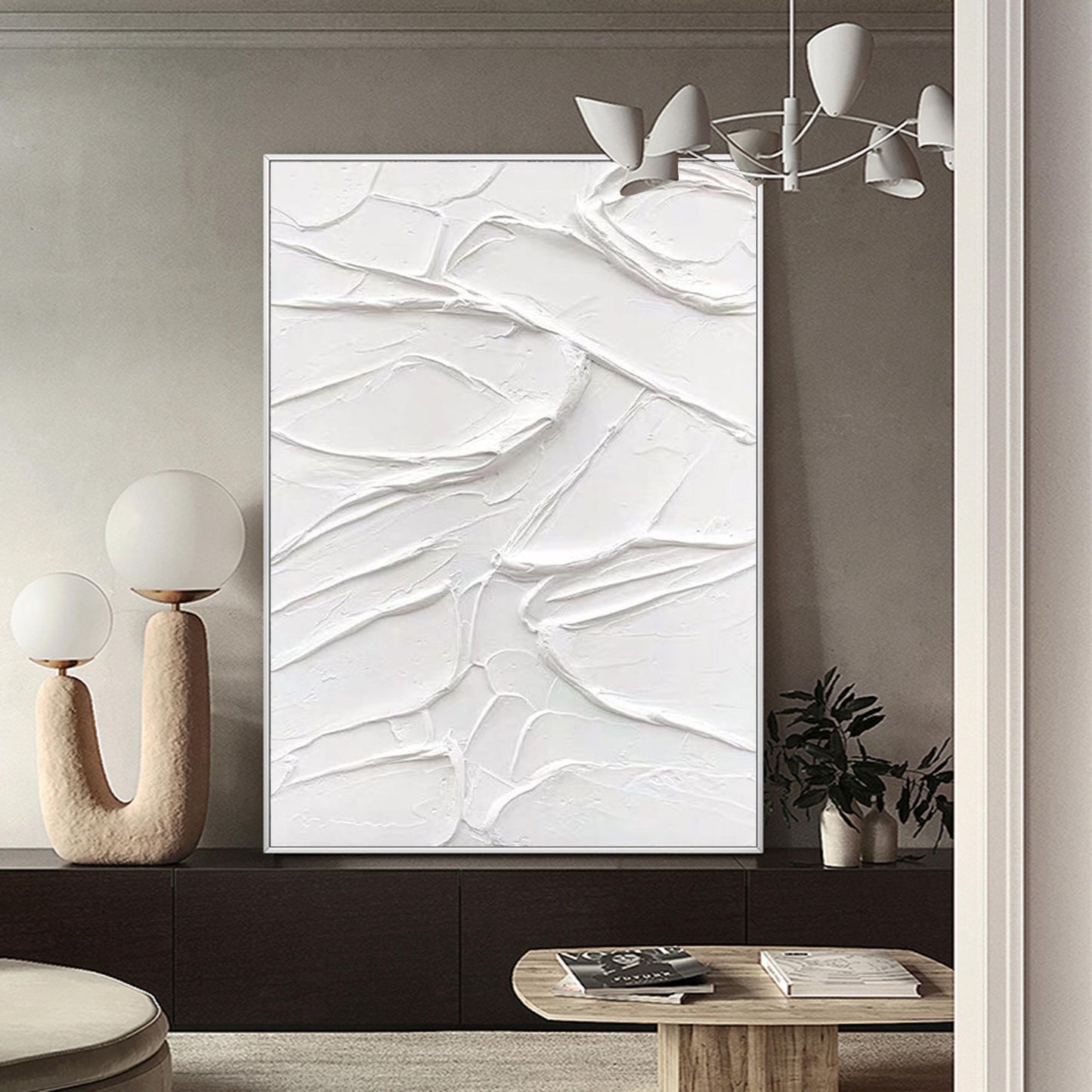 Textured White Abstract Oil Painting for Modern Home Decor