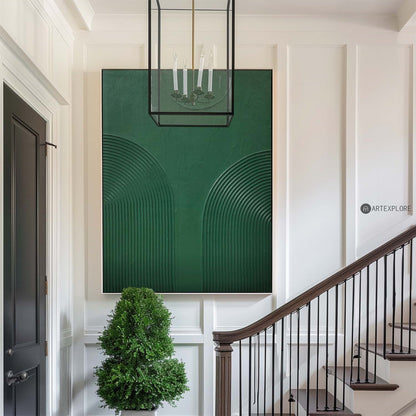 Elegant Green Minimalist Abstract Oil Painting for Modern Home Decor