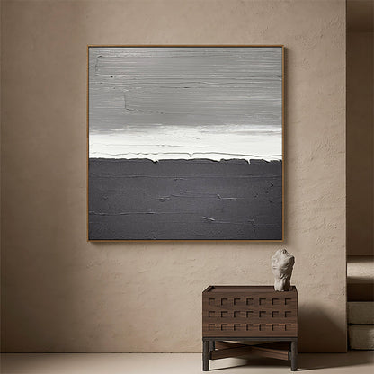 Elegant Black and White Minimalist Oil Painting for Modern Home Decor