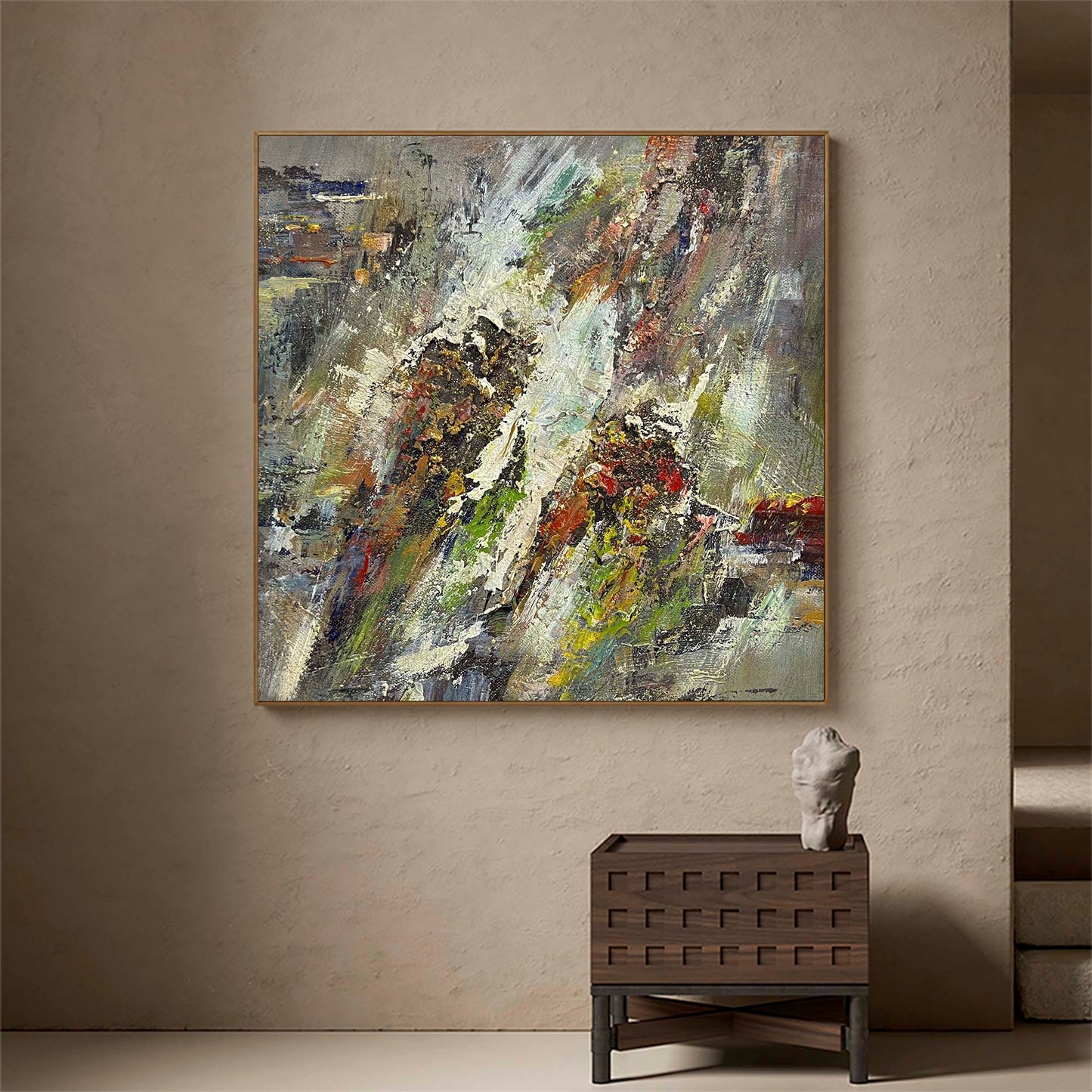 Vibrant Abstract Oil Painting with Dynamic Textures and Bold Colors for Modern Decor