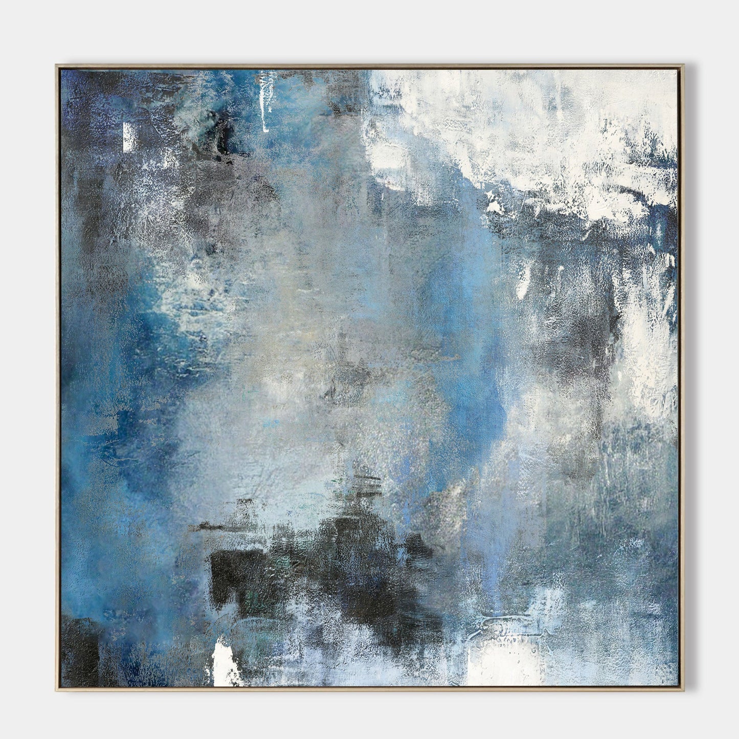 Serene Blue and White Abstract Oil Painting for Modern Home Decor