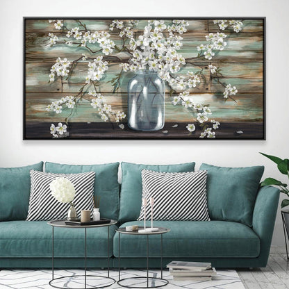 Charming White Blossoms in Rustic Jar - Elegant Floral Oil Painting for Home Decor