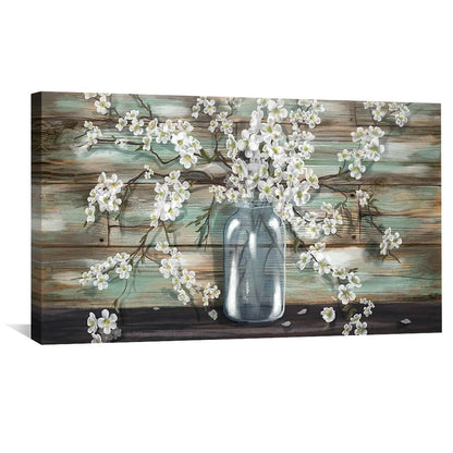 Charming White Blossoms in Rustic Jar - Elegant Floral Oil Painting for Home Decor