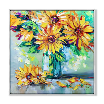 Vibrant Sunflower Blooms in Colorful Vase - Original Oil Painting for Home Decor