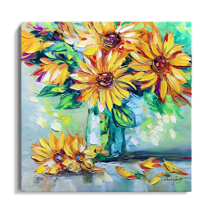 Vibrant Sunflower Blooms in Colorful Vase - Original Oil Painting for Home Decor