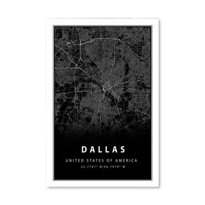 Stylish Black Map of Dallas - Modern Cityscape Oil Painting for Contemporary Decor