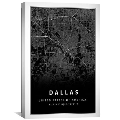 Stylish Black Map of Dallas - Modern Cityscape Oil Painting for Contemporary Decor